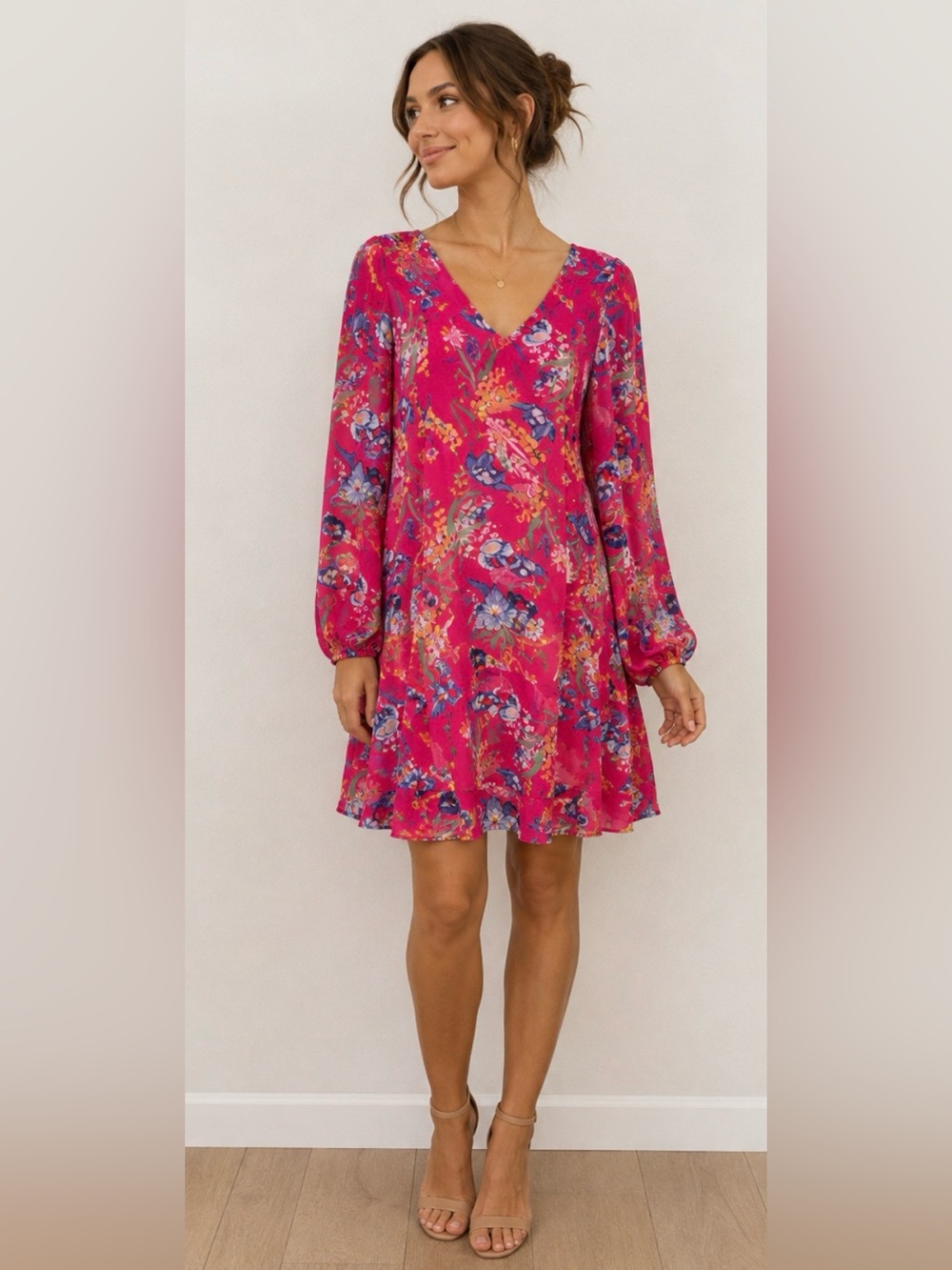 INC International Concepts Pink Floral Tie-Back Shift Dress Women’s Medium